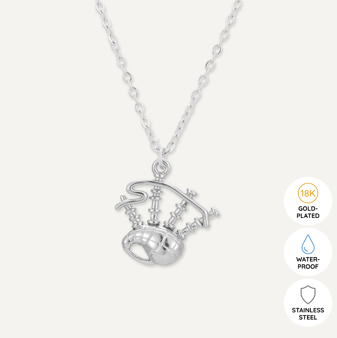 Memories: "HEILAN BAGPIPES" | Bagpipes Necklace | White Gold-Plated