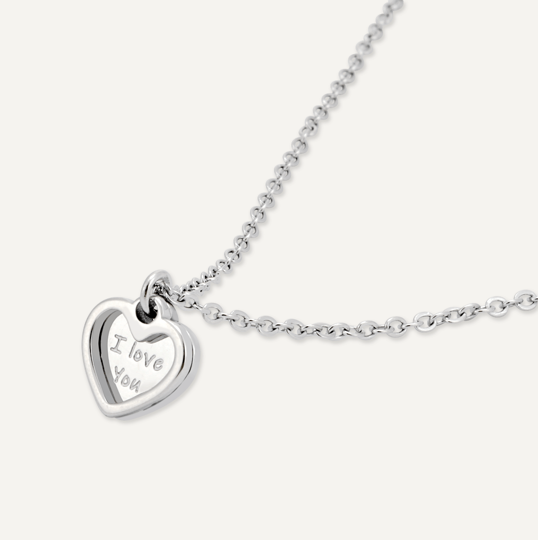 Memories: "CARU TI" | Heart Necklace | White Gold-Plated