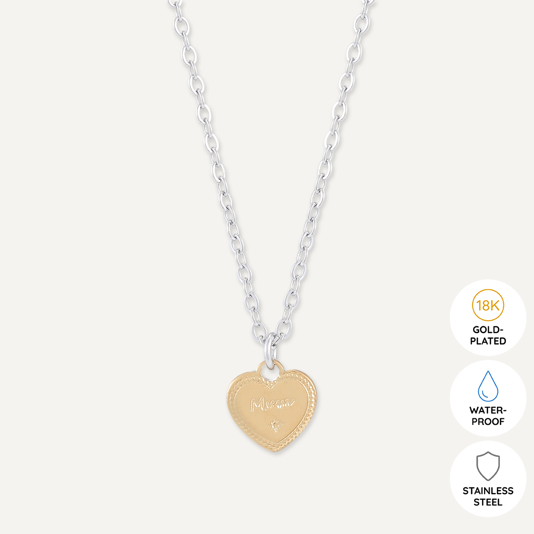 Memories: "MAM BENDIGEDIG" | Heart Necklace | White Gold & 18K Gold-Plated