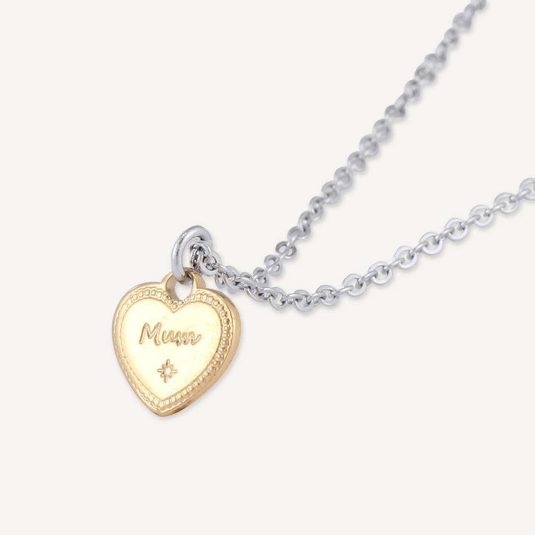 Memories: "MAM BENDIGEDIG" | Heart Necklace | White Gold & 18K Gold-Plated