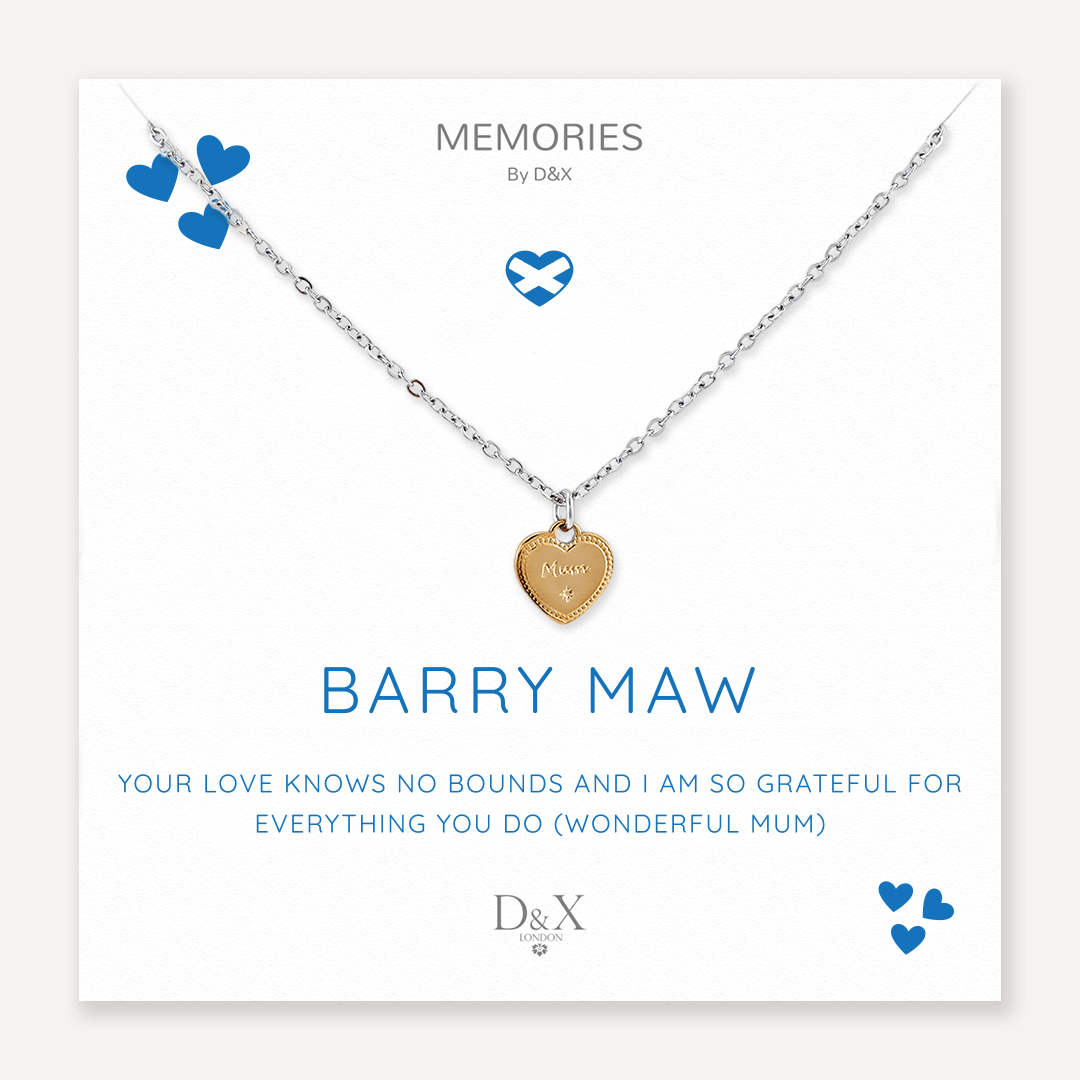 Memories: "BARRY MAW" | Heart  Necklace | White Gold & 18K Gold-Plated
