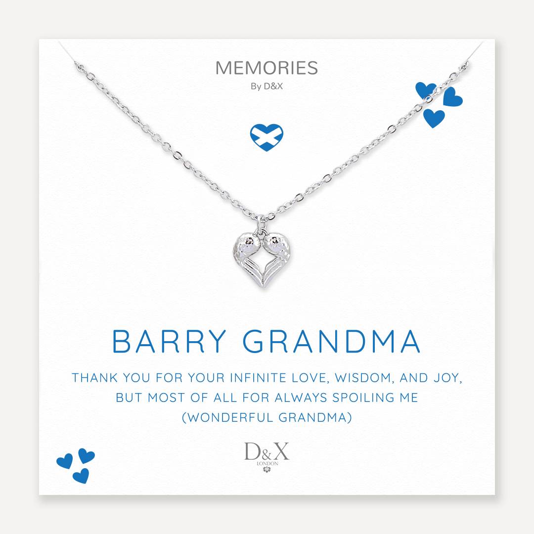 Memories: "BARRY GRANDMA" | Heart Angel Wings Necklace | White Gold-Plated