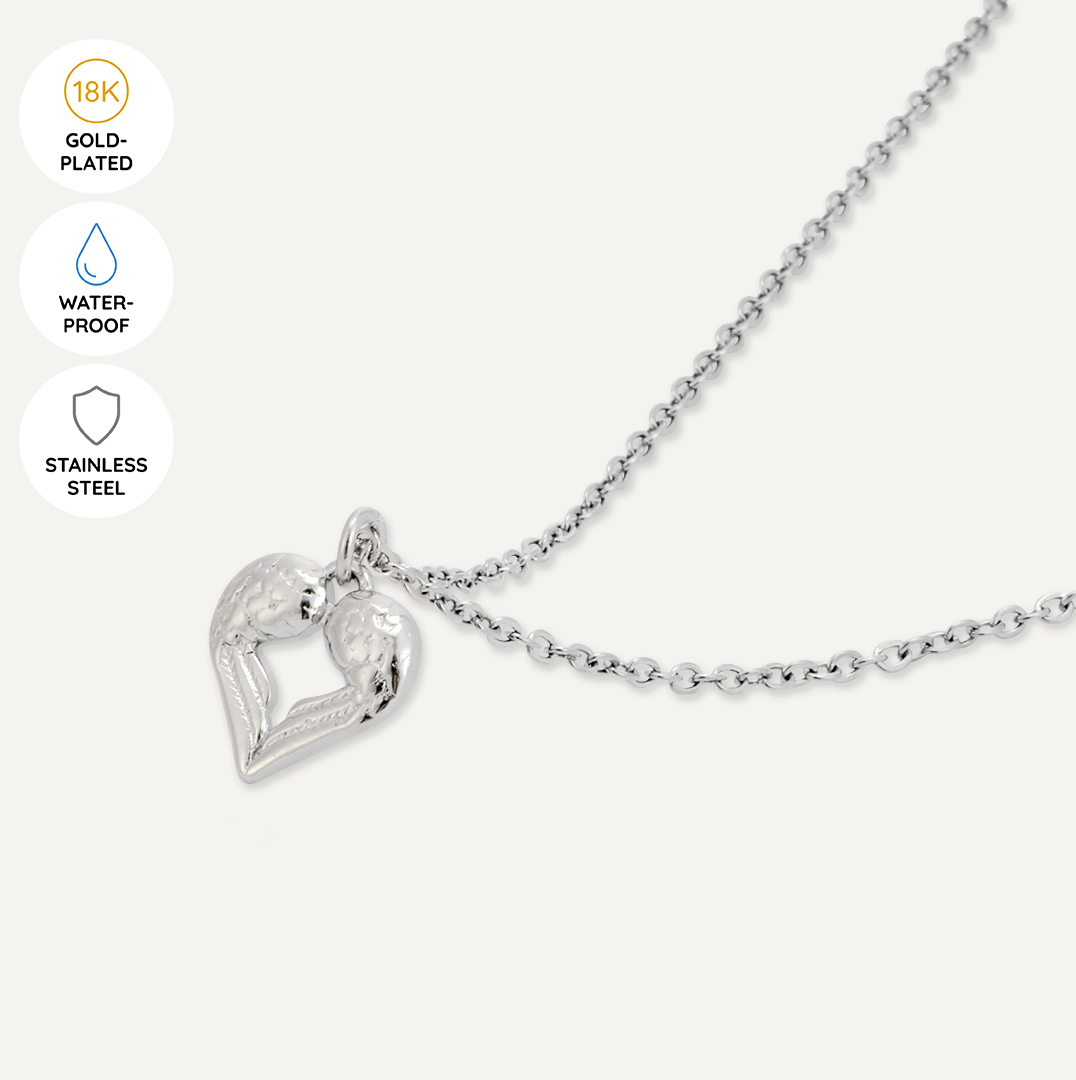 Memories: "WONDERFUL MAMAI" | Heart Angel Wings Necklace | White Gold-Plated