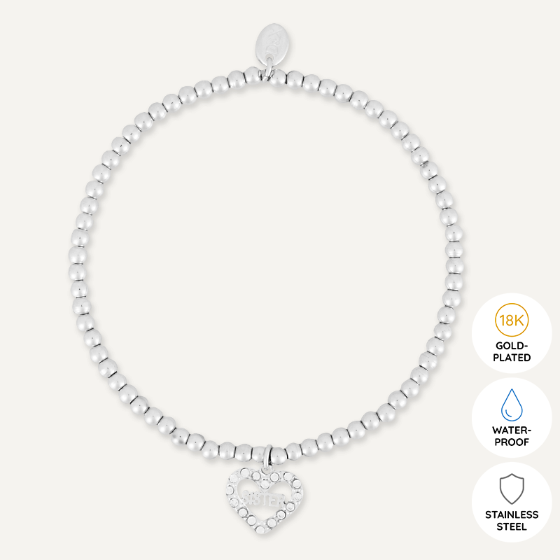 Memories: "SOUL SISTER" | Heart Bracelet | White Gold-Plated