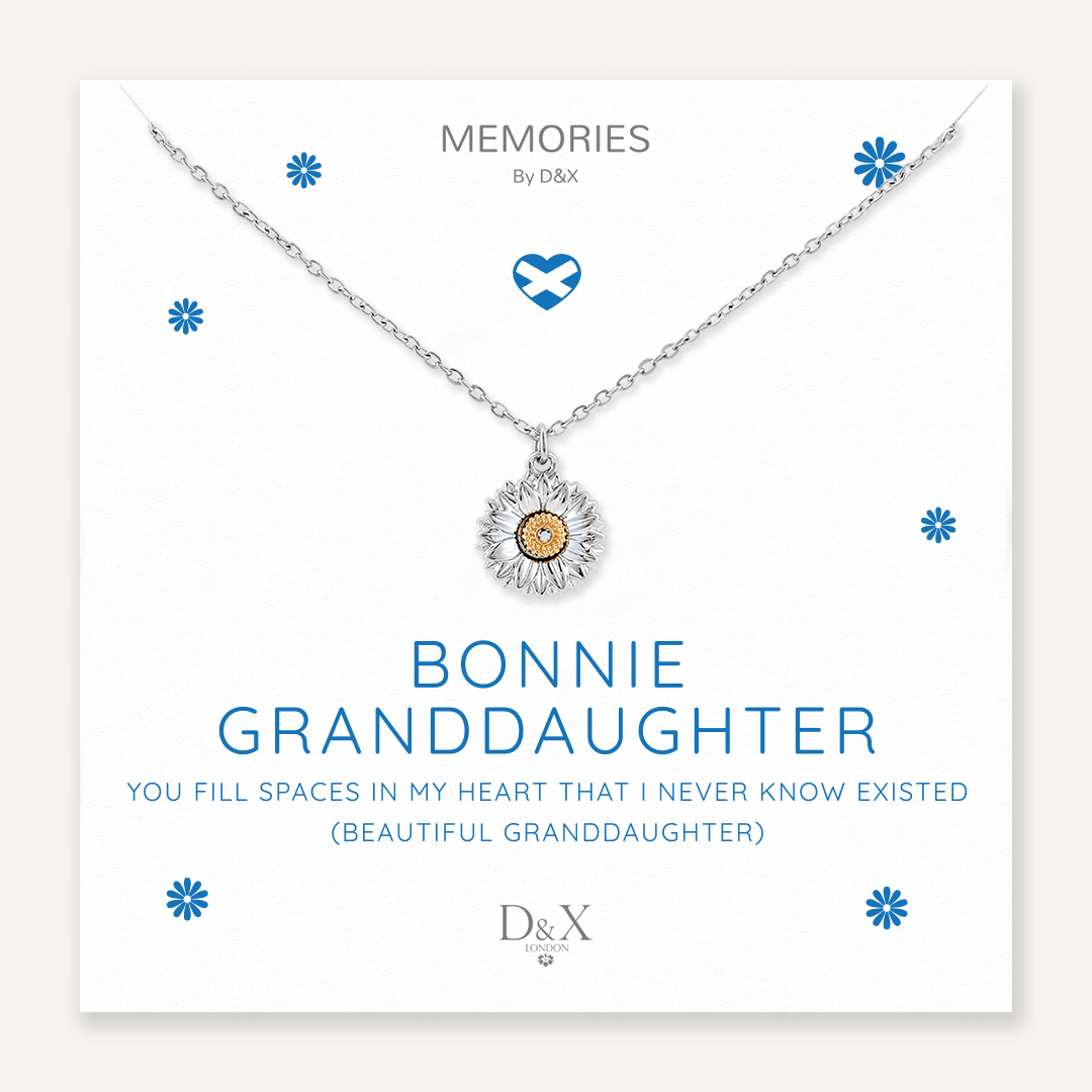 Memories: "BONNIE GRANDDAUGHTER" | Flower Necklace | White Gold-Plated | Multi-Colour