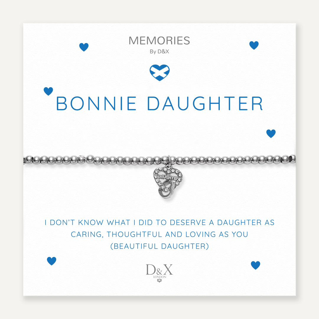 Memories: "BONNIE DAUGHTER" | Double Heart Bracelet | White Gold-Plated