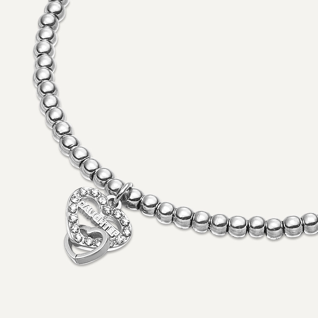 Memories: "BONNIE DAUGHTER" | Double Heart Bracelet | White Gold-Plated