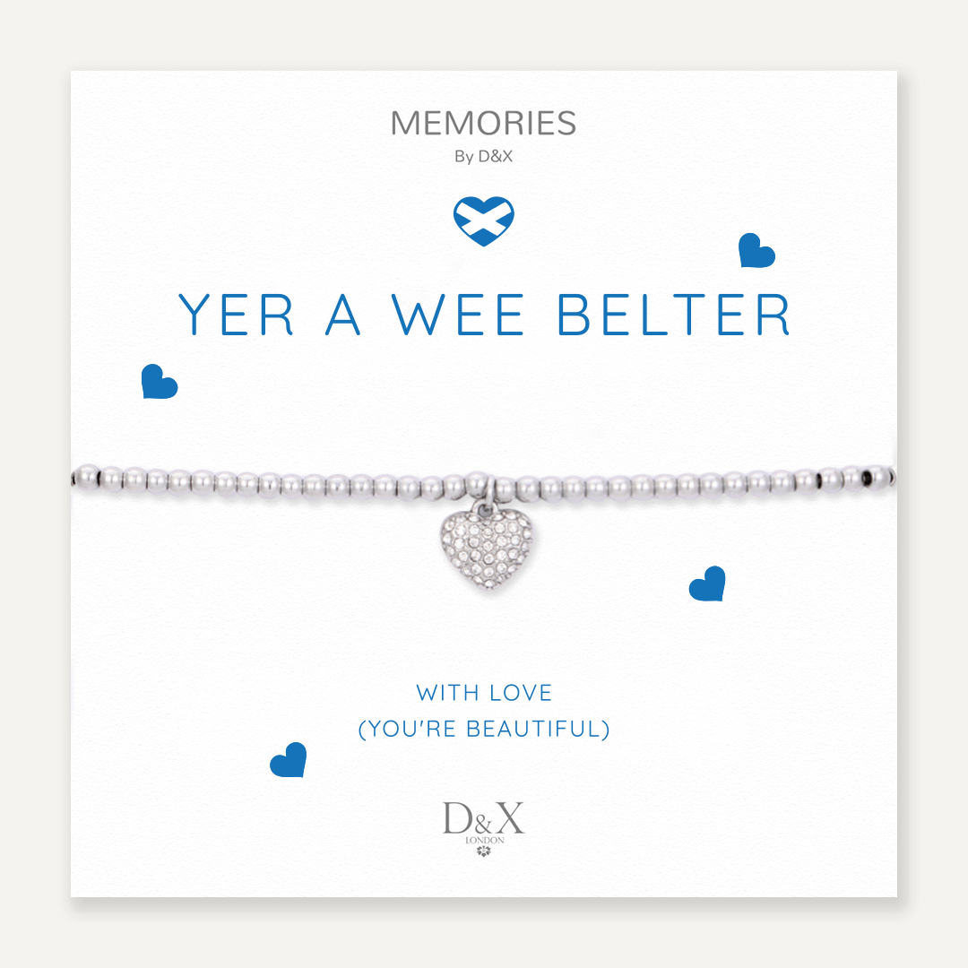 Memories: "YER A WEE BELTER" | Heart Bracelet | White Gold-Plated