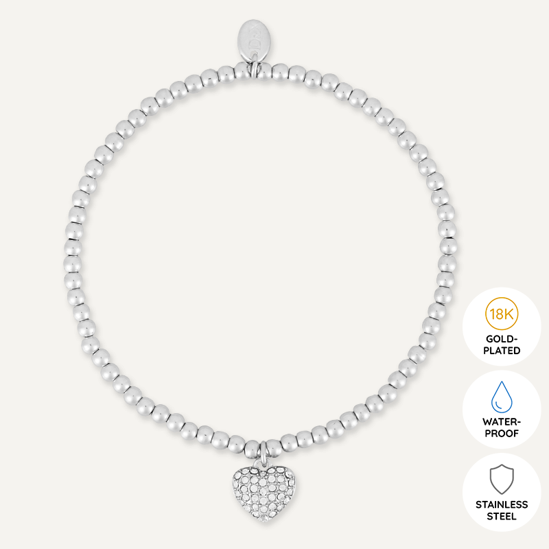 Memories: "I’M CHUFFED TO BITS" | Heart Bracelet | White Gold-Plated