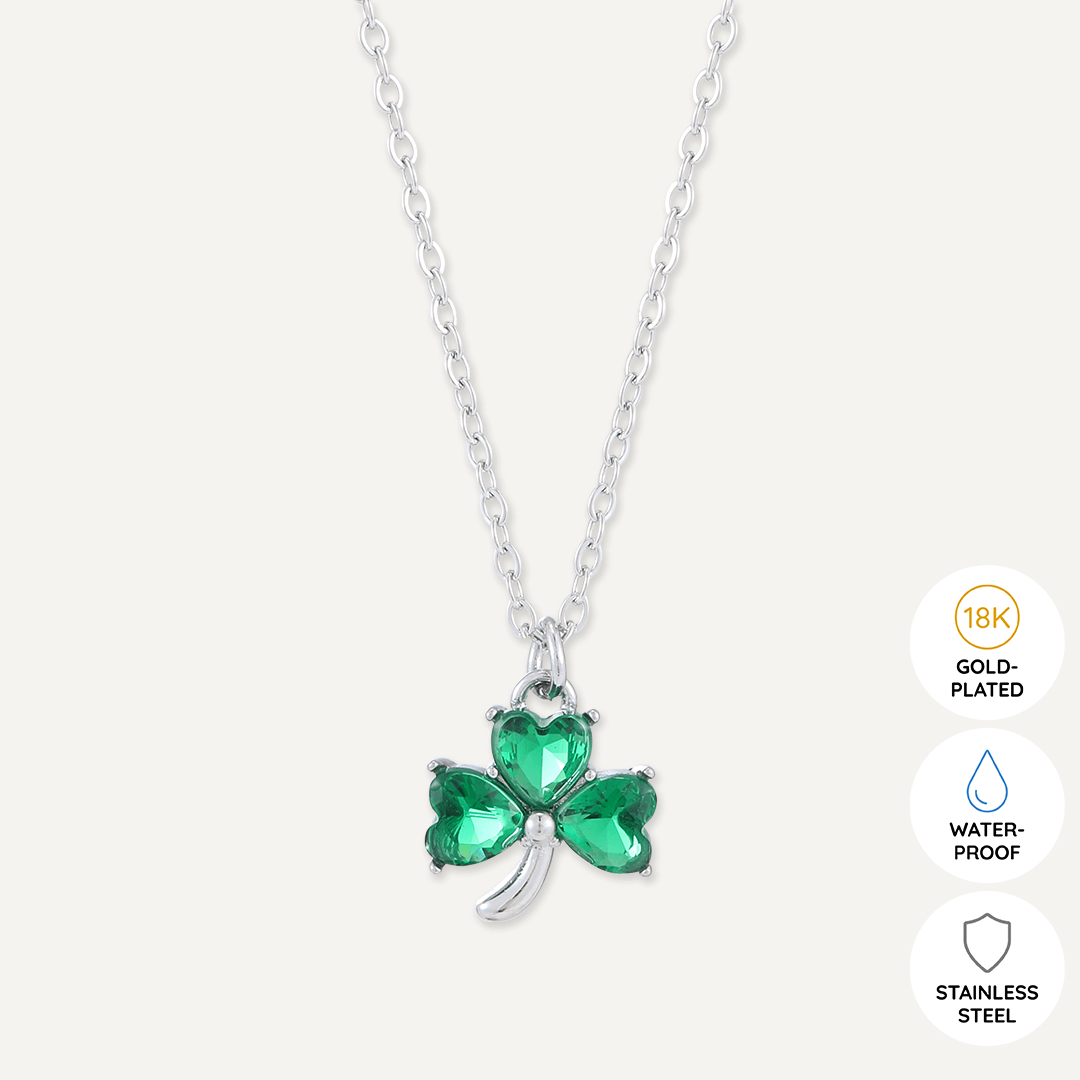 Memories: "JAMMY" | Green Four Leaf Clover Necklace | White Gold-Plated