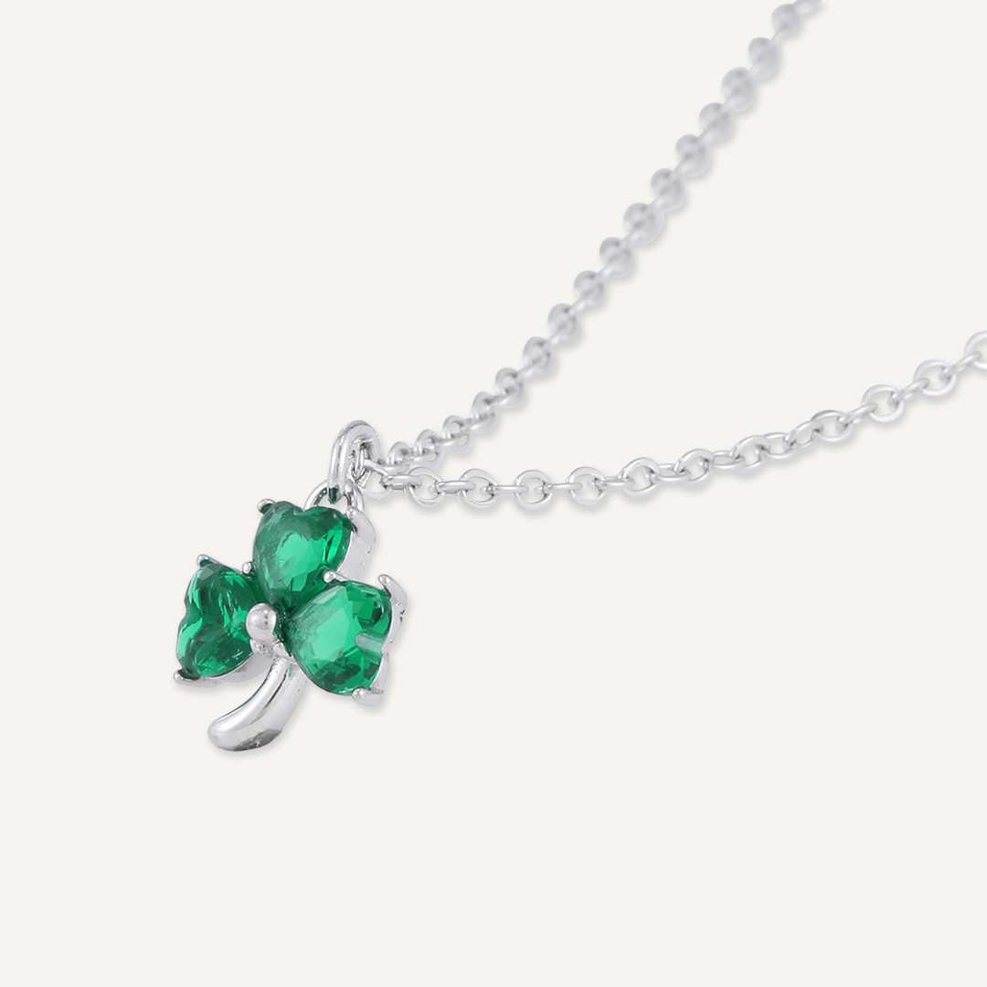 Memories: "JAMMY" | Green Four Leaf Clover Necklace | White Gold-Plated