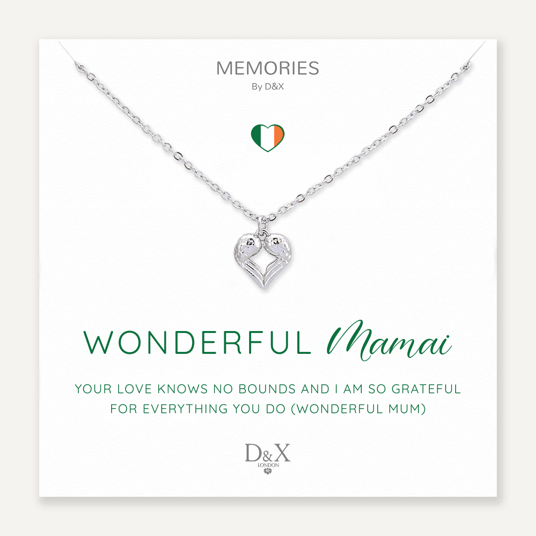 Memories: "WONDERFUL MAMAI" | Heart Angel Wings Necklace | White Gold-Plated