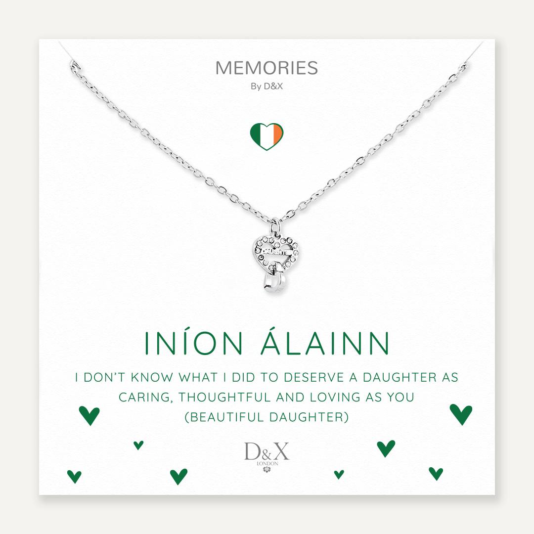 Memories: "INÍON ÁLAINN" | Heart Necklace | White Gold-Plated
