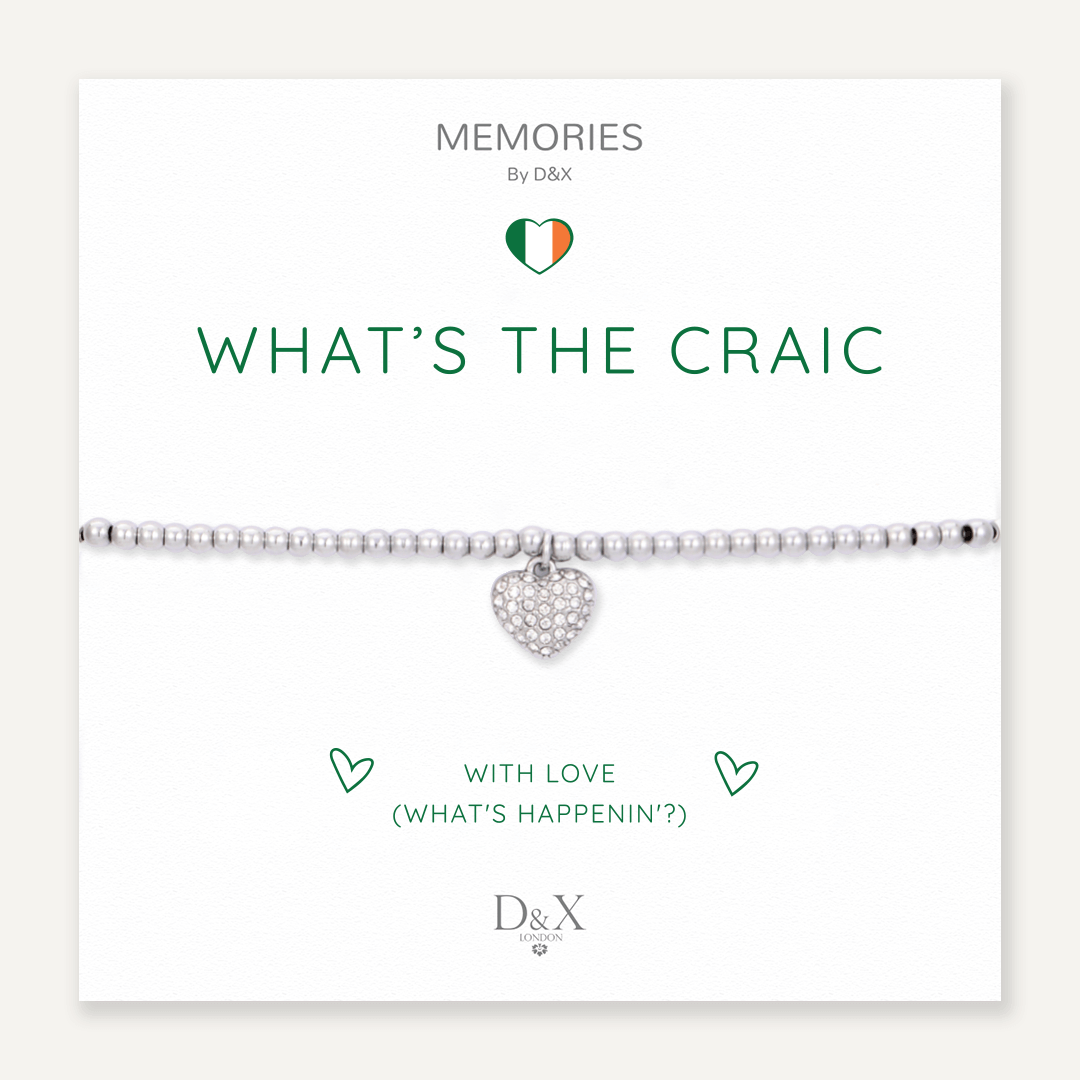 Memories: "WHAT’S THE CRAIC" | Heart Bracelet | White Gold-Plated