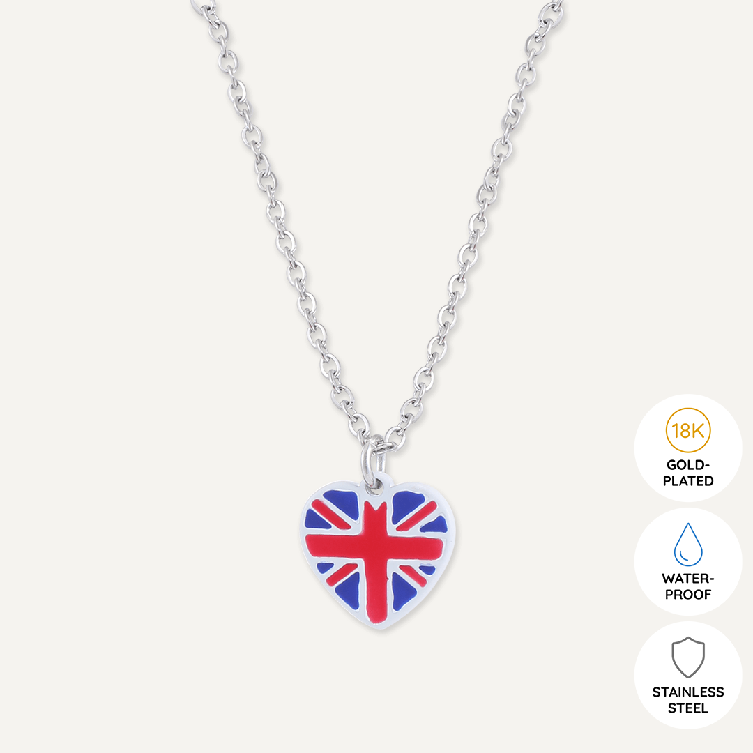 Memories: "UNION JACK" | Heart Necklace | White Gold-Plated | Multi-Colour