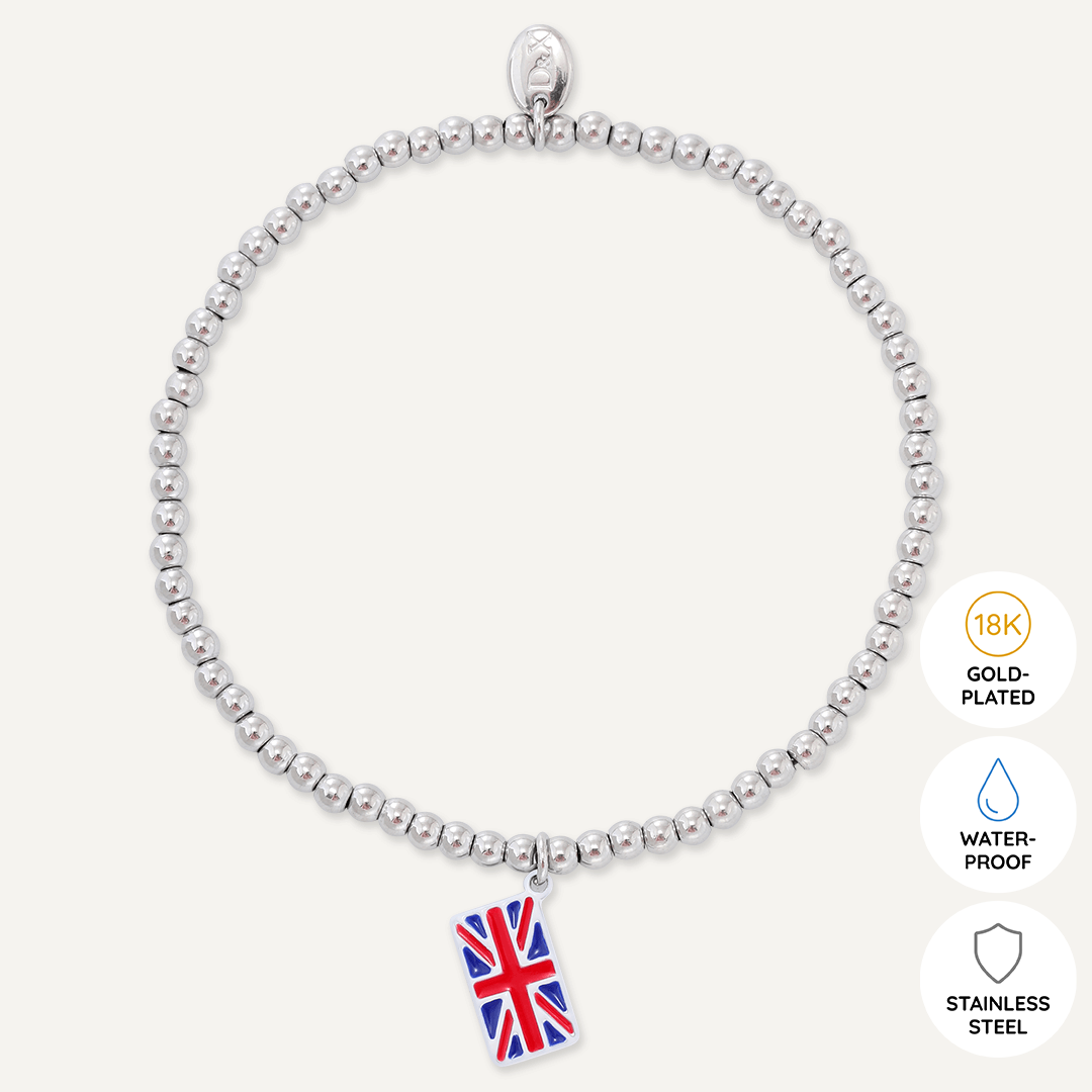 Memories: "UNION JACK" | UK Flag Bracelet | White Gold-Plated | Multi-Colour