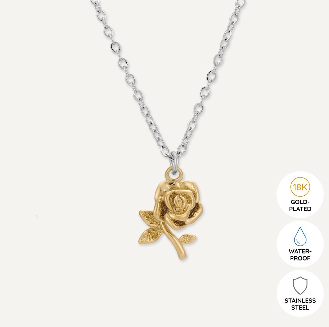 Memories: "ENGLISH ROSE" | Rose Necklace | White Gold & 18K Gold-Plated