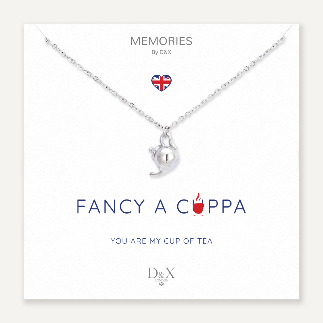 Memories: "FANCY A CUPPA" | Tea Cup Necklace | White Gold-Plated