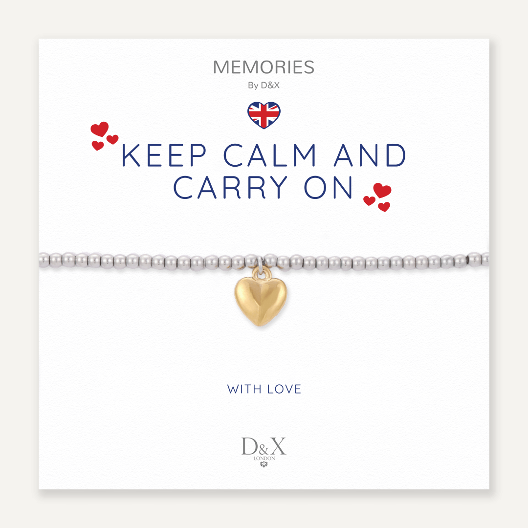 Memories: "KEEP CALM AND CARRY ON" | Heart Bracelet | White Gold & 18K Gold-Plated