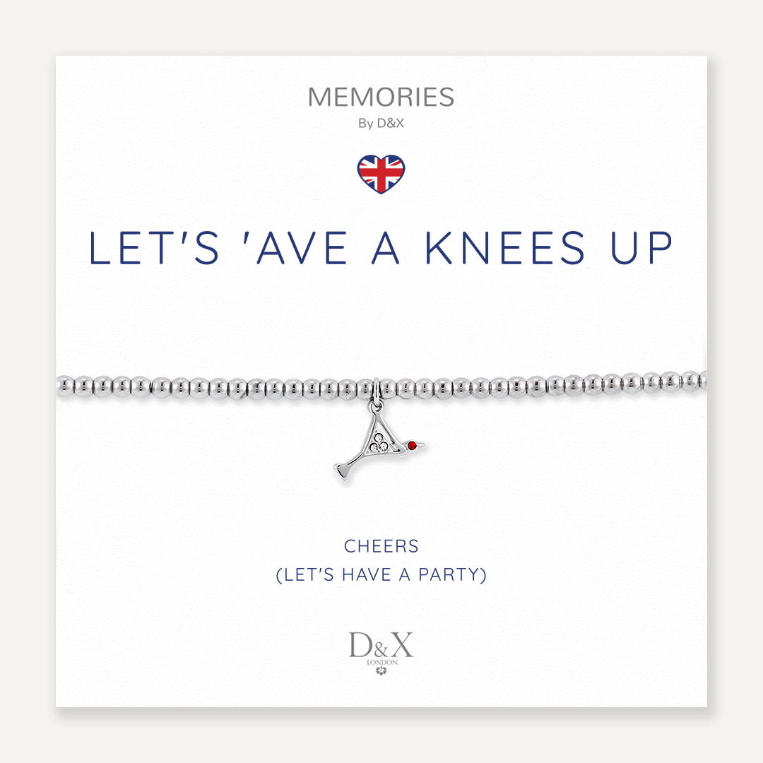 Memories: "LET'S 'AVE A KNEES UP" | Cocktail Glass Bracelet | White Gold-Plated