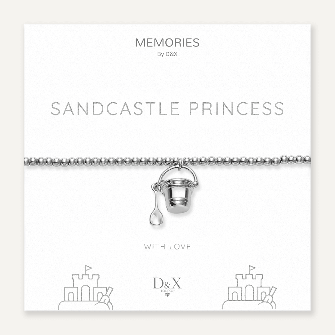 Memories: "SANDCASTLE PRINCESS" | Sand Bucket Bracelet | White Gold-Plated