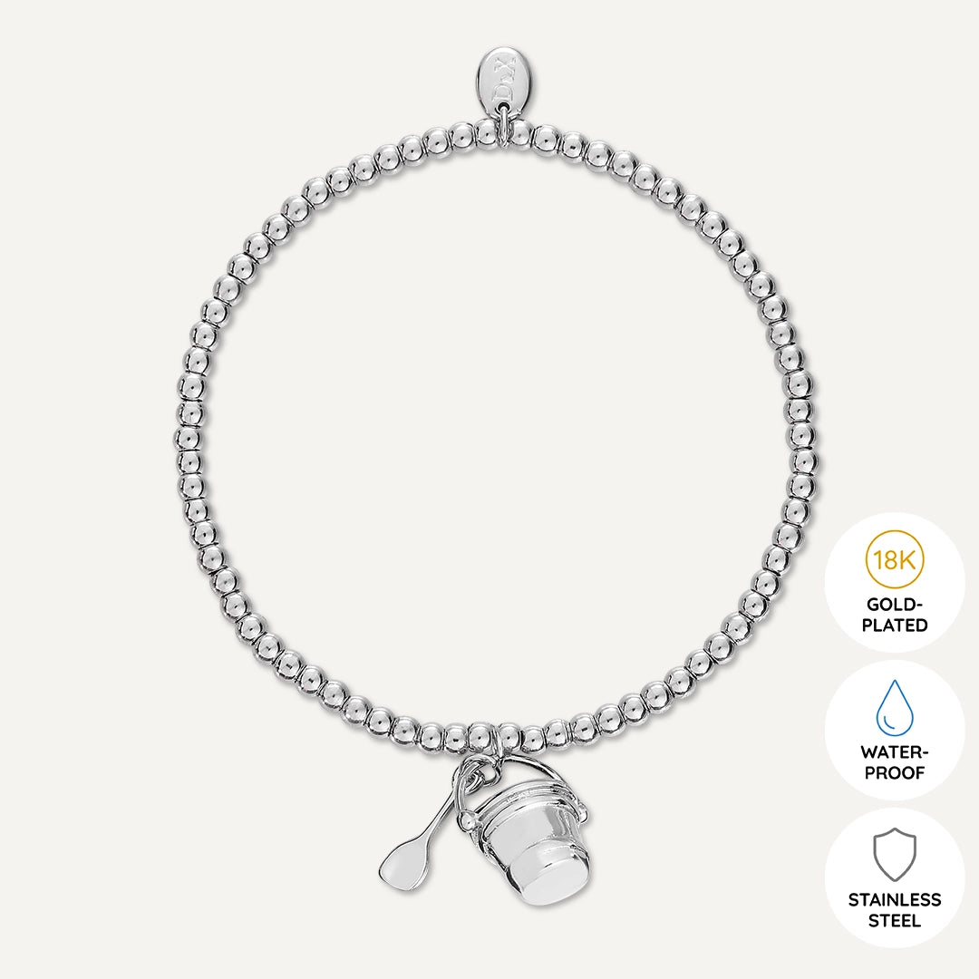 Memories: "SANDCASTLE PRINCESS" | Sand Bucket Bracelet | White Gold-Plated