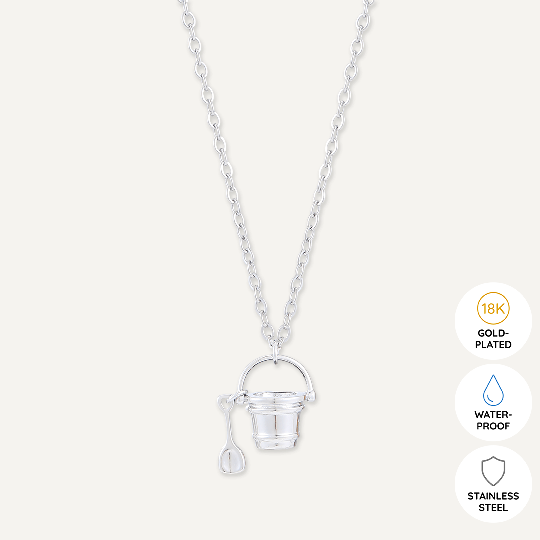 Memories: "SANDCASTLE PRINCESS" | Sand Bucket Necklace | White Gold-Plated