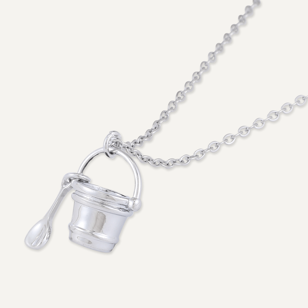 Memories: "SANDCASTLE PRINCESS" | Sand Bucket Necklace | White Gold-Plated