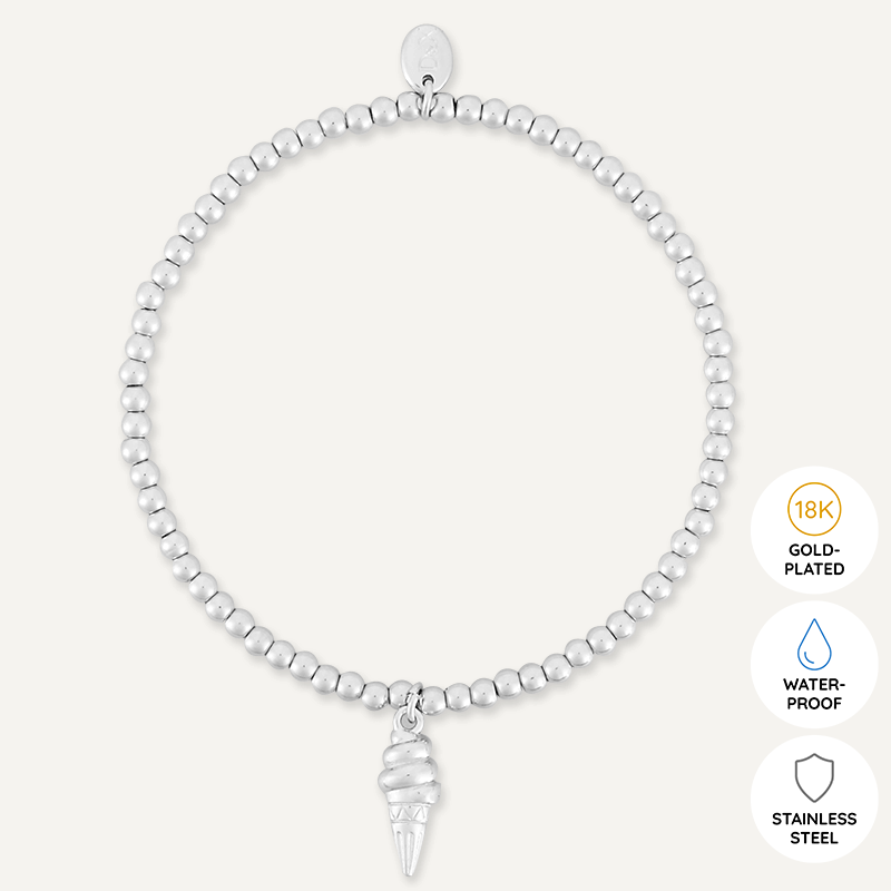 Memories: "I SCREAM FOR ICE CREAM" | Ice Cream Cone Bracelet | White Gold-Plated