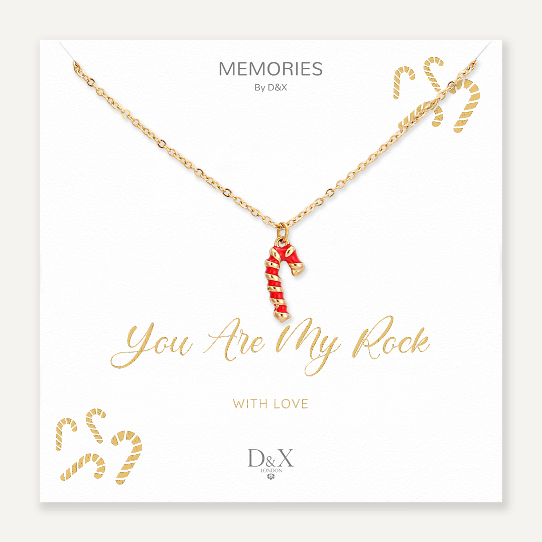 Memories: "YOU ARE MY ROCK" | Candy Cane Necklace | 18K Gold-Plated | Multi-Colour