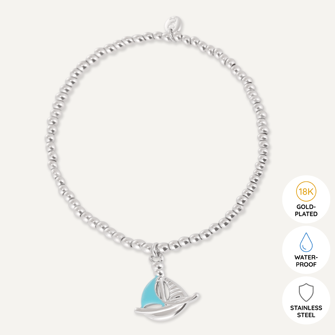 Memories: "AHOY THERE" | Sailboat Bracelet | White Gold-Plated | Multi-Colour