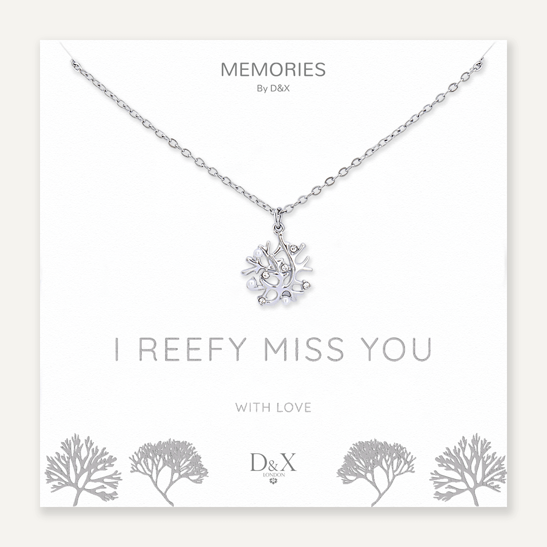 Memories: "I REEFY MISS YOU" | Coral Necklace | White Gold-Plated