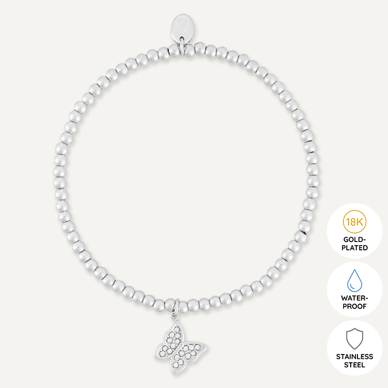 Memories: "LOVE IS LIKE A BUTTERFLY" | Butterfly Bracelet | White Gold-Plated