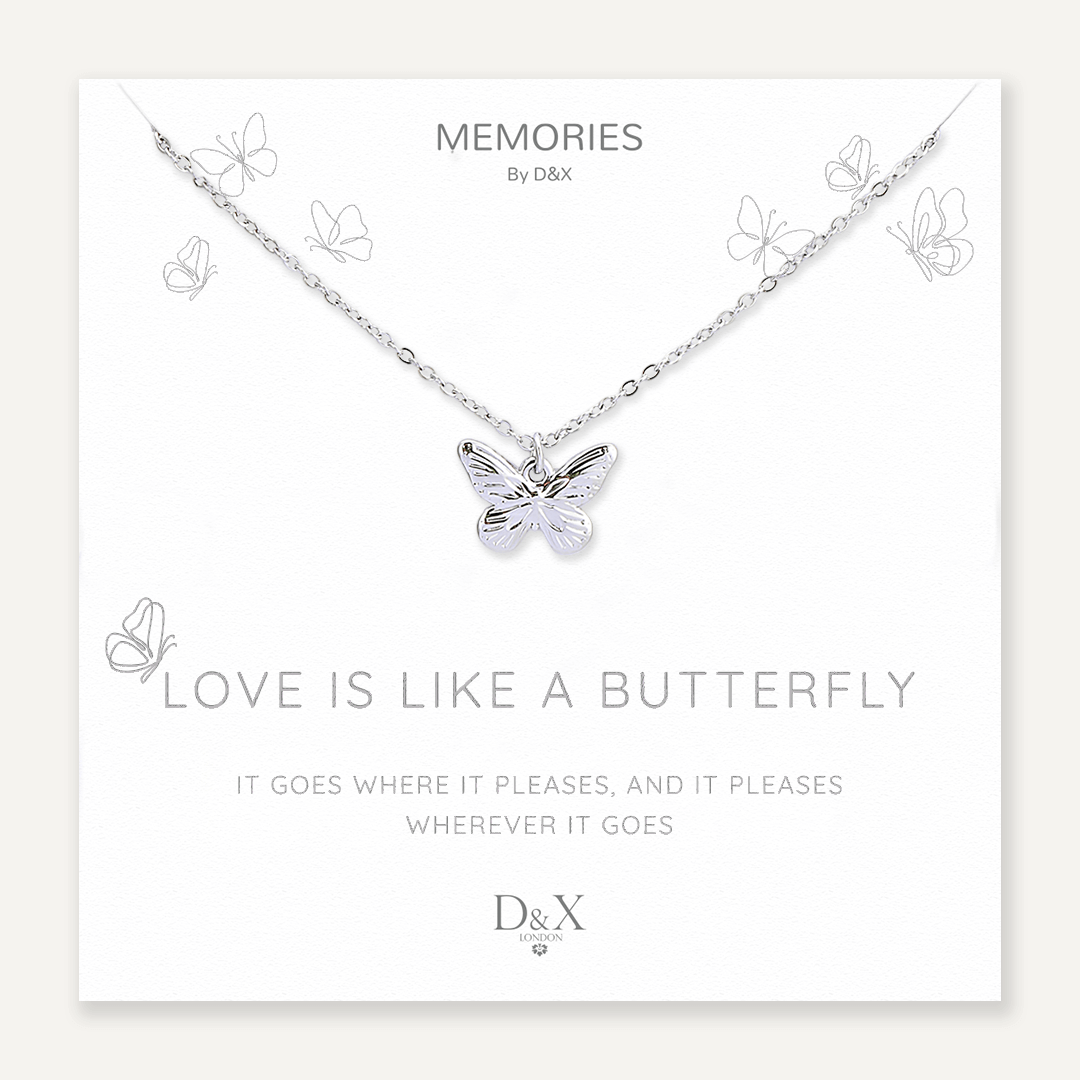 Memories: "LOVE IS LIKE A BUTTERFLY" | Butterfly Necklace | White Gold-Plated