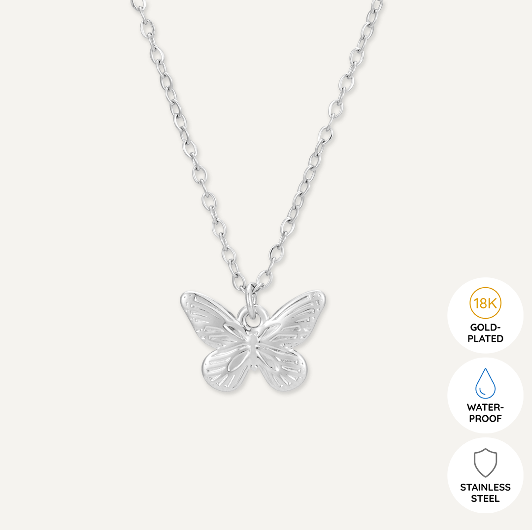 Memories: "LOVE IS LIKE A BUTTERFLY" | Butterfly Necklace | White Gold-Plated