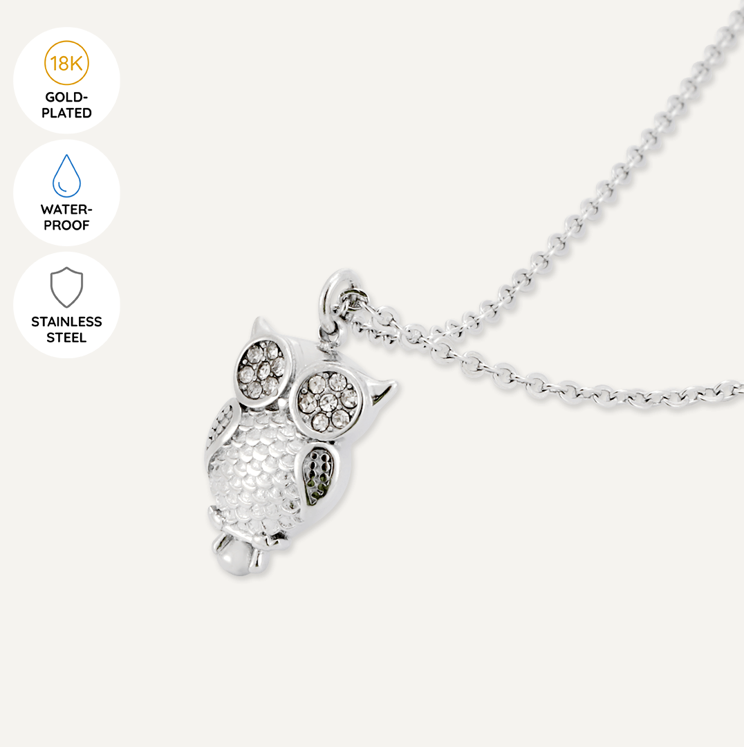 Memories: "BEST TEACHER" | Owl Necklace | White Gold-Plated