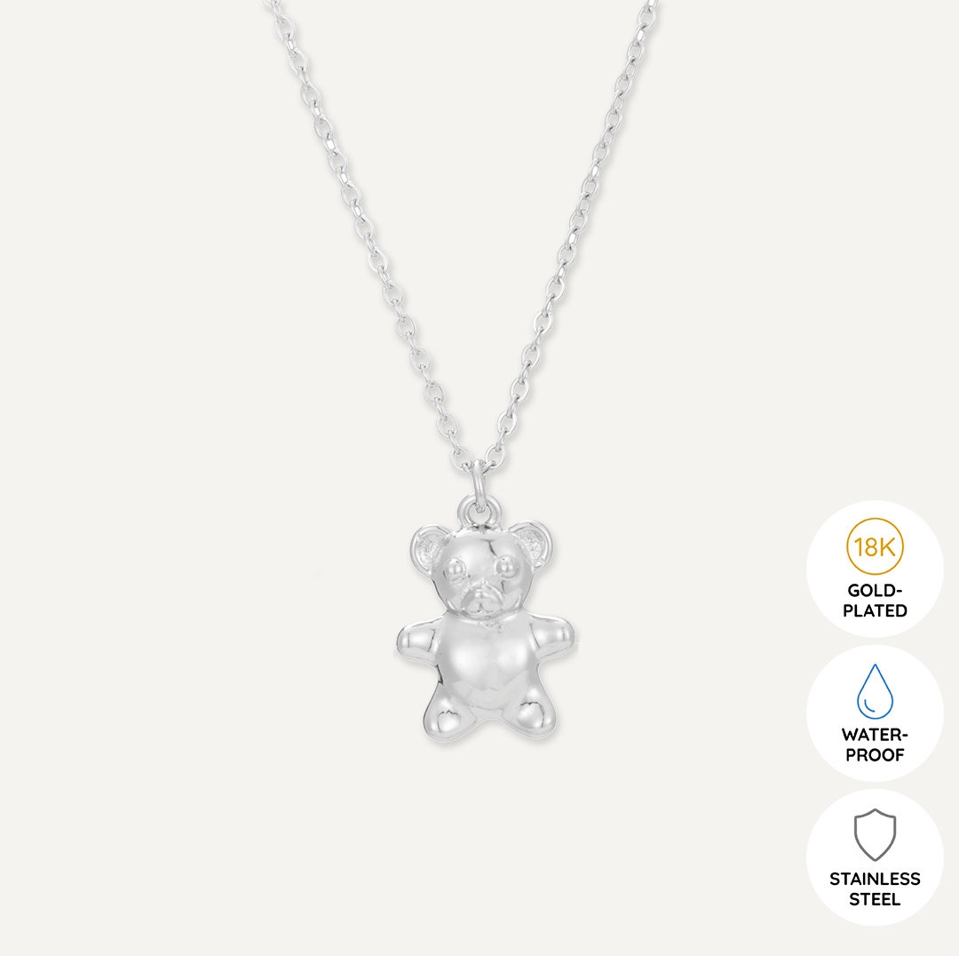 Memories: "BEAR HUG" | Bear Necklace | White Gold-Plated