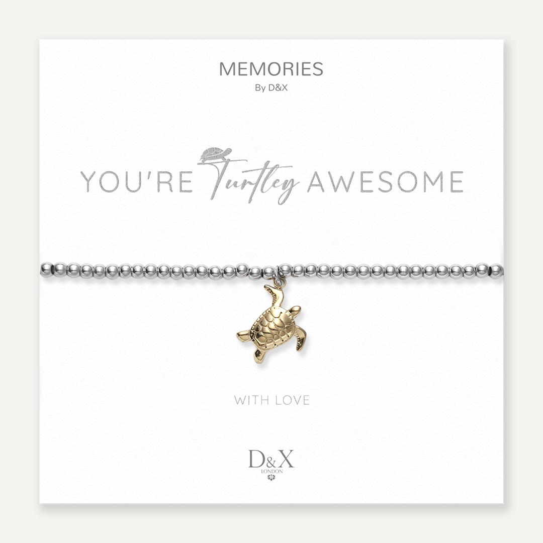 Memories: "YOU'RE TURTLEY AWESOME" | Turtle Bracelet | White Gold & 18K Gold-Plated