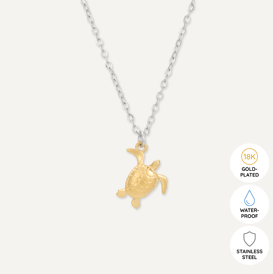 Memories: "YOU'RE TURTLEY AWESOME" | Turtle Necklace | White Gold & 18K Gold-Plated