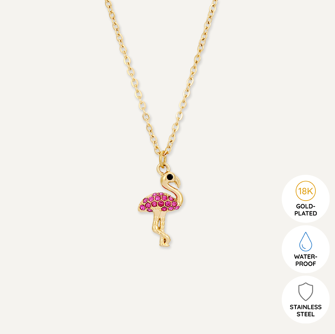 Memories: "HAVE A FLAMINGOOD TIME" | Flamingo Necklace | 18K Gold-Plated