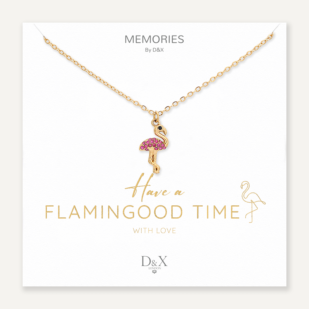 Memories: "HAVE A FLAMINGOOD TIME" | Flamingo Necklace | 18K Gold-Plated