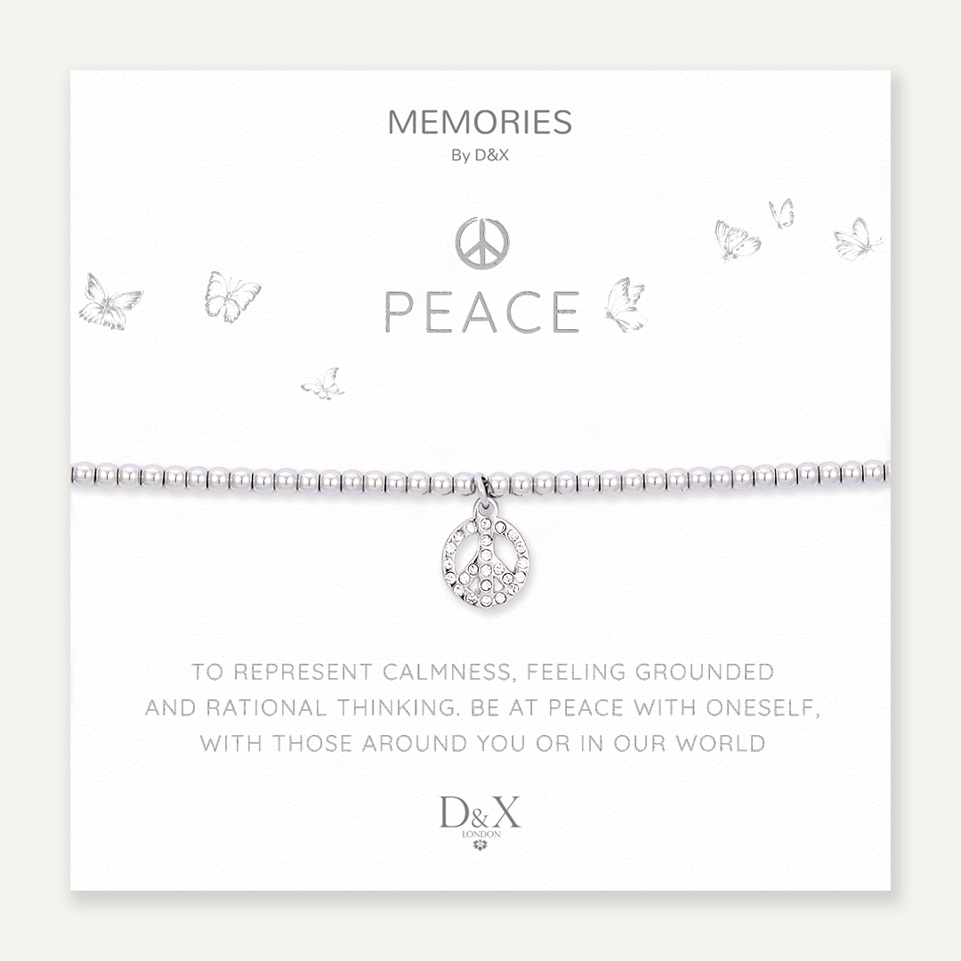 Memories: "PEACE" | Peace sign Bracelet | White Gold-Plated