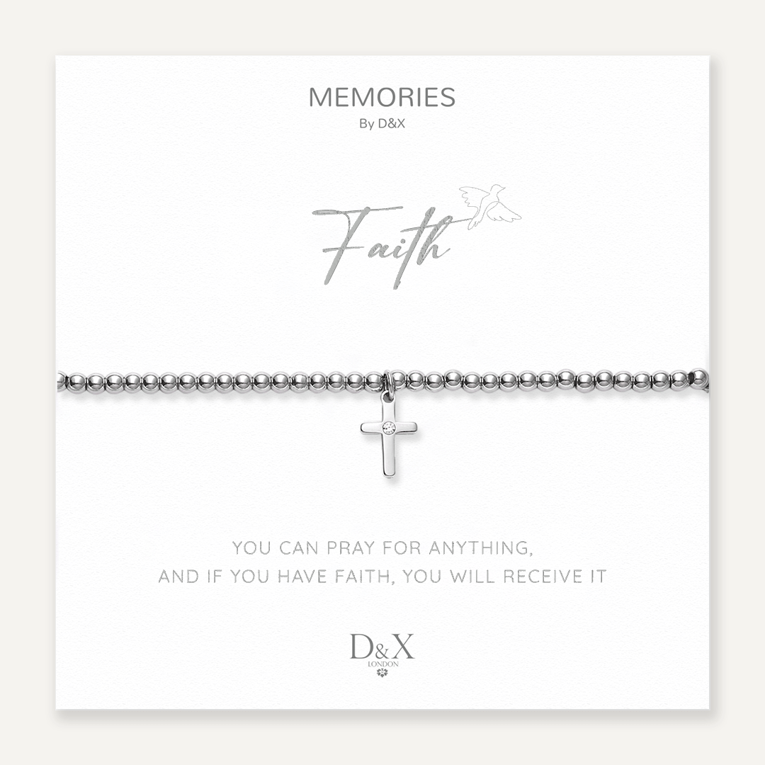 Memories: "FAITH" | Cross Bracelet | White Gold-Plated