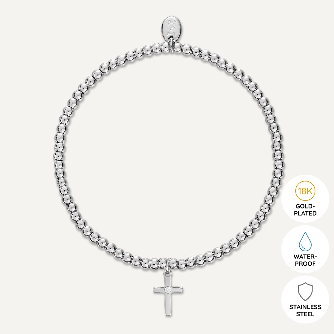 Memories: "FAITH" | Cross Bracelet | White Gold-Plated