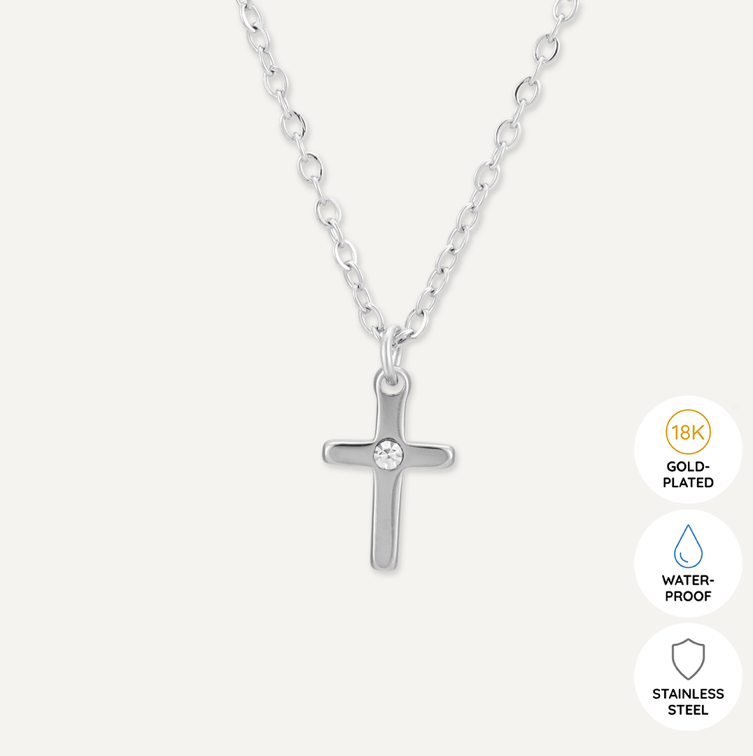 Memories: "FAITH" | Cross Necklace | White Gold-Plated