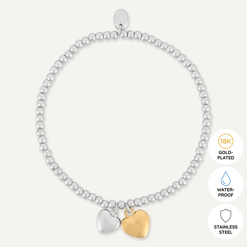 Memories: "HEARTFELT" | Duo Heart Bracelet | White Gold & 18K Gold-Plated