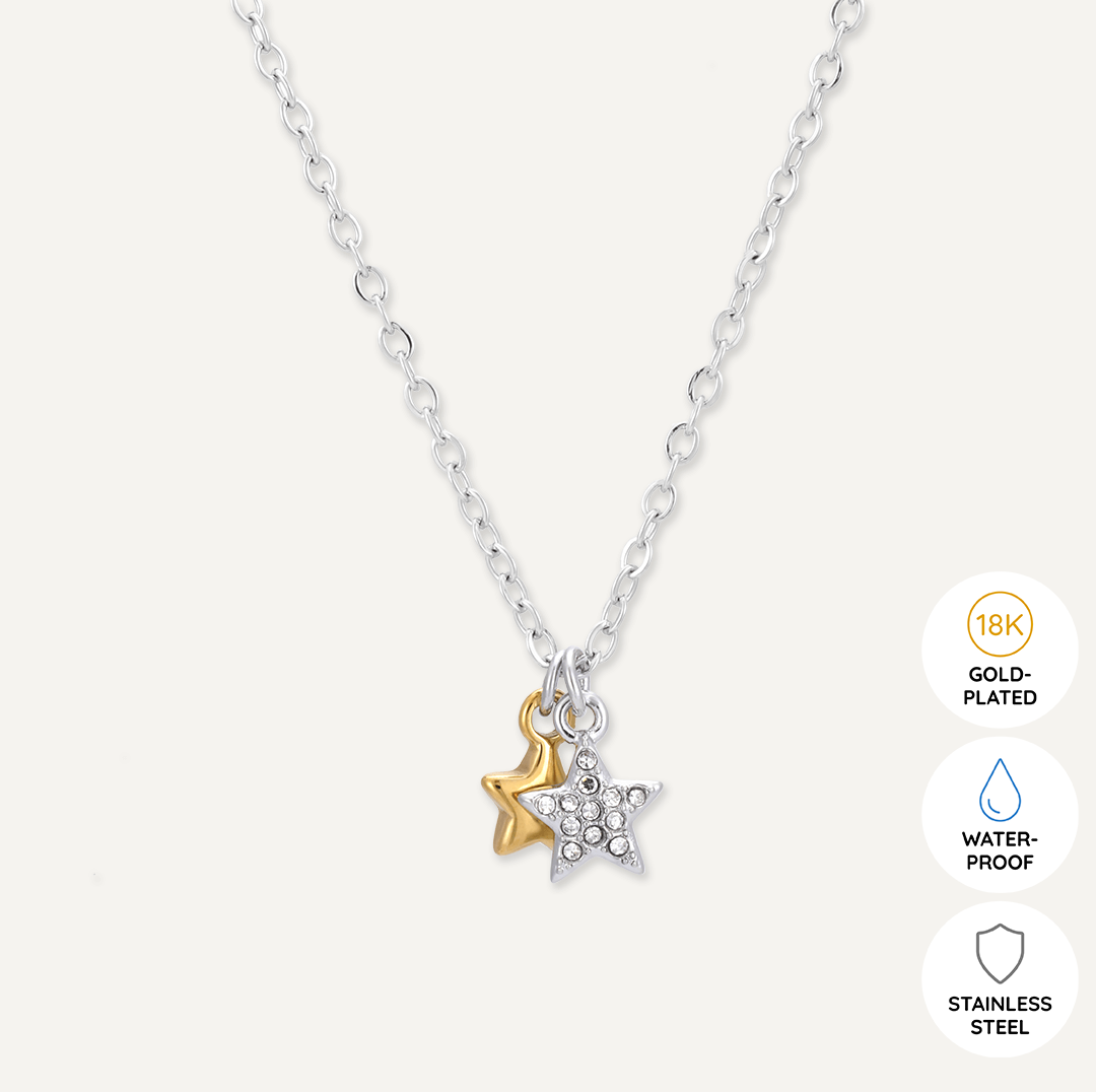 Memories: "TWINKLE" | Duo Star Necklace | White Gold & 18K Gold-Plated