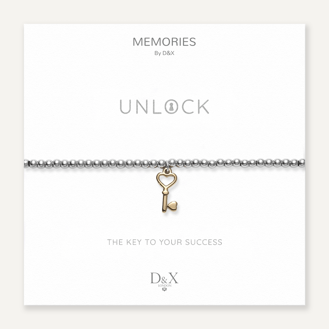 Memories: "UNLOCK" | Lock Key Bracelet | White Gold & 18K Gold-Plated