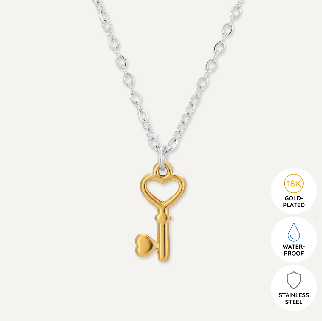 Memories: "UNLOCK" | Lock Key Necklace | White Gold & 18K Gold-Plated