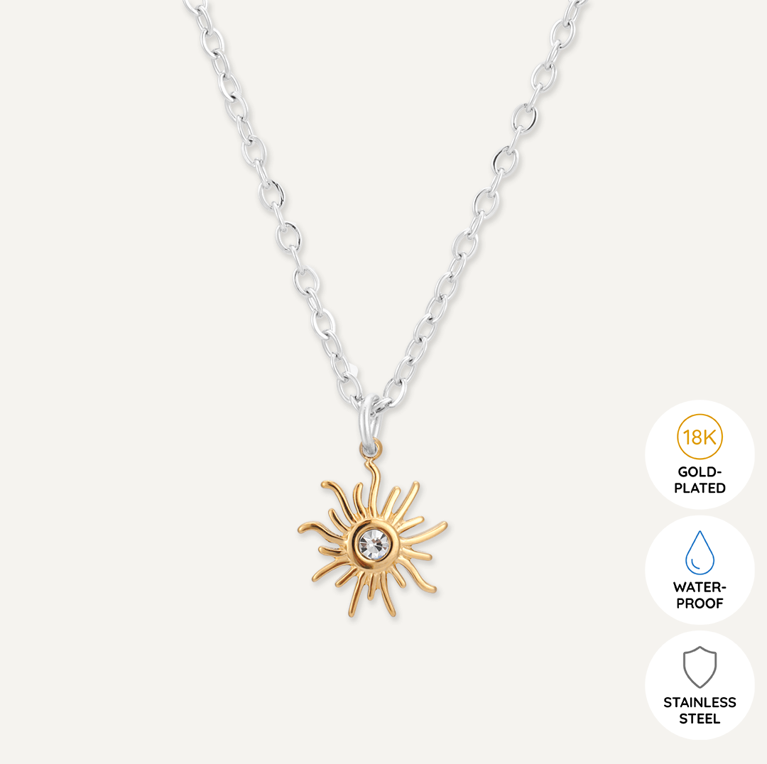 Memories: "YOU ARE MY SUNSHINE" | Sun Necklace | White Gold & 18K Gold-Plated